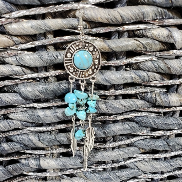 Bohemian Dangle Feather Natural Stone Earri - Picture 5 of 7